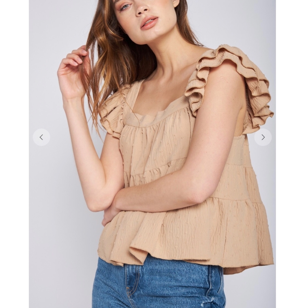 Jacquie The Label Taupe Swiss Dot Swing Top - Picture 6 of 8